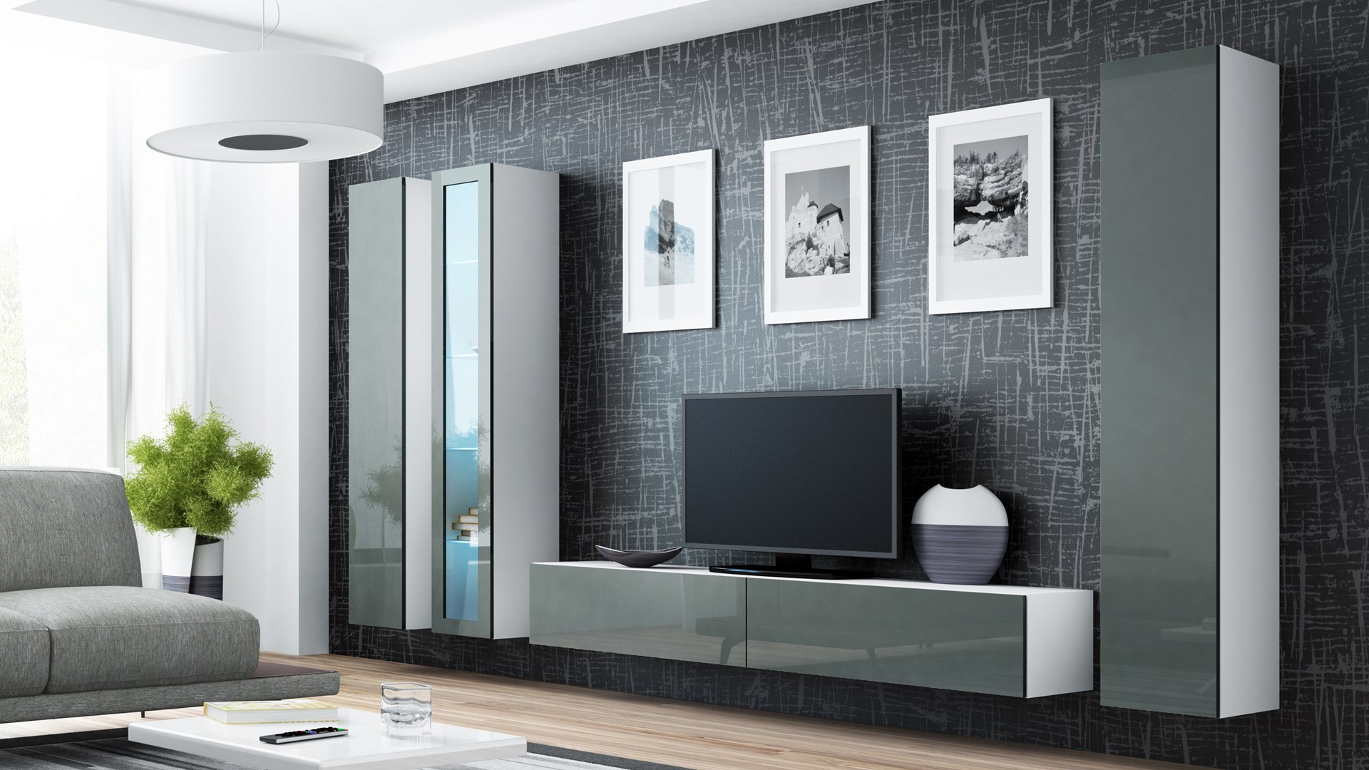 Cama Living room cabinet set VIGO 2 white/grey gloss Cama Living room cabinet set VIGO 2 white/grey gloss