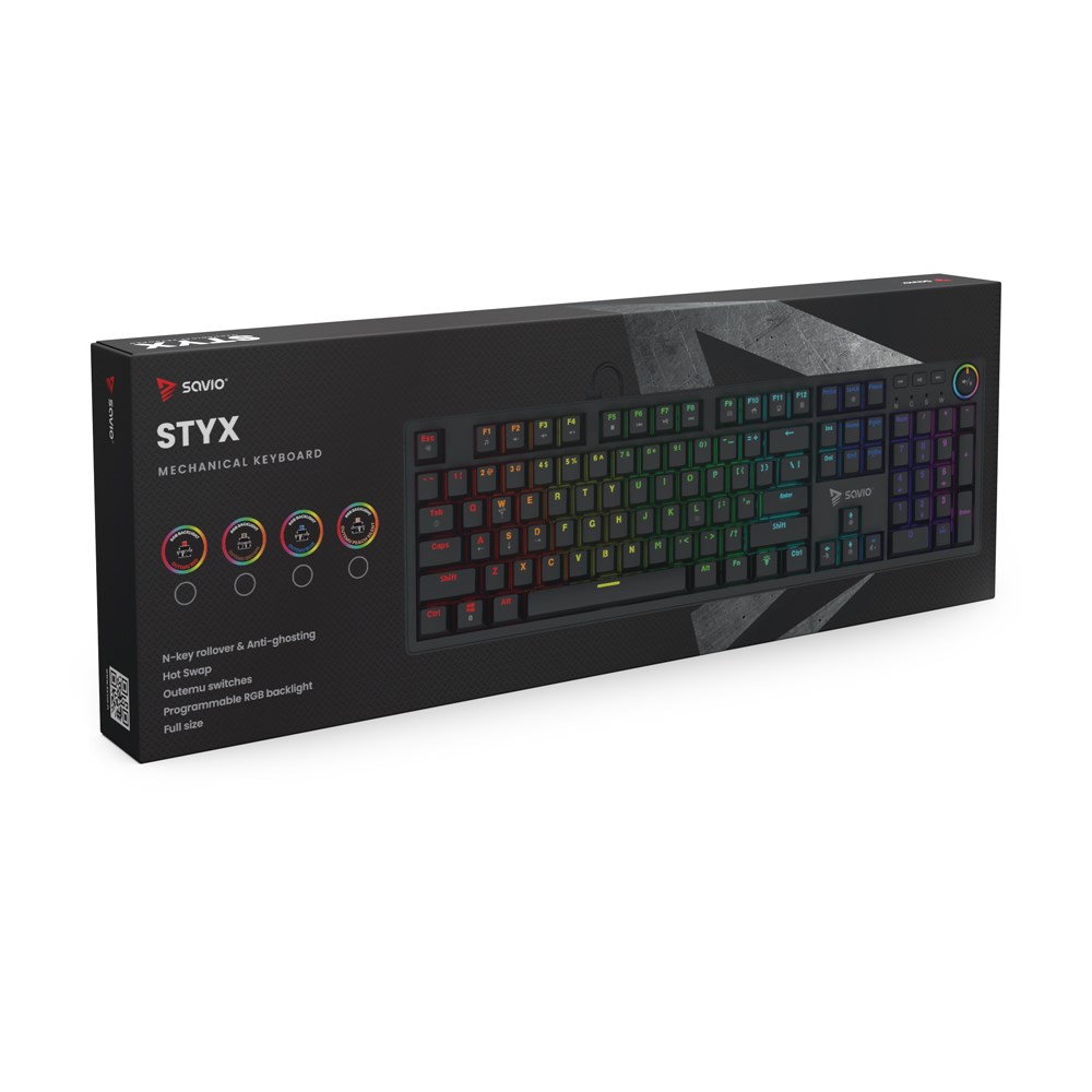 SAVIO STYX Mechanical Keyboard Outemu Red, Hot Swap, RGB SAVIO STYX Mechanical Keyboard Outemu Red, Hot Swap, RGB