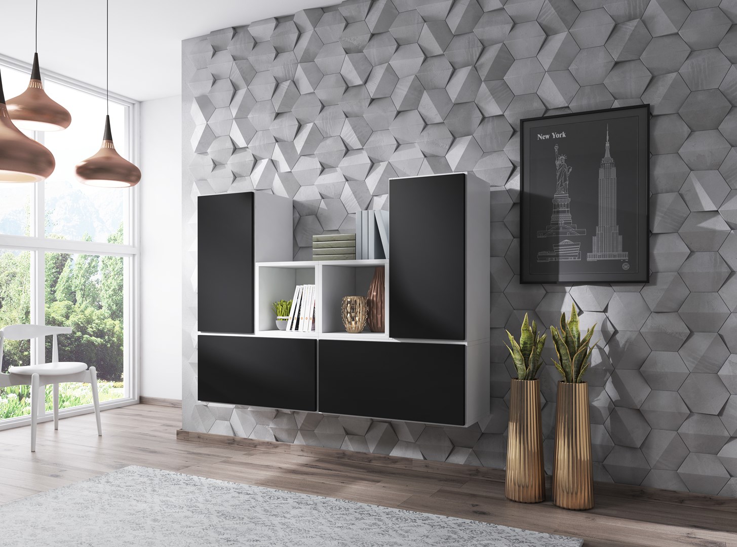 Cama living room furniture set ROCO 18 (4xRO3 + 2xRO6) white/white/black Cama living room furniture set ROCO 18 (4xRO3 + 2xRO6) white/white/black
