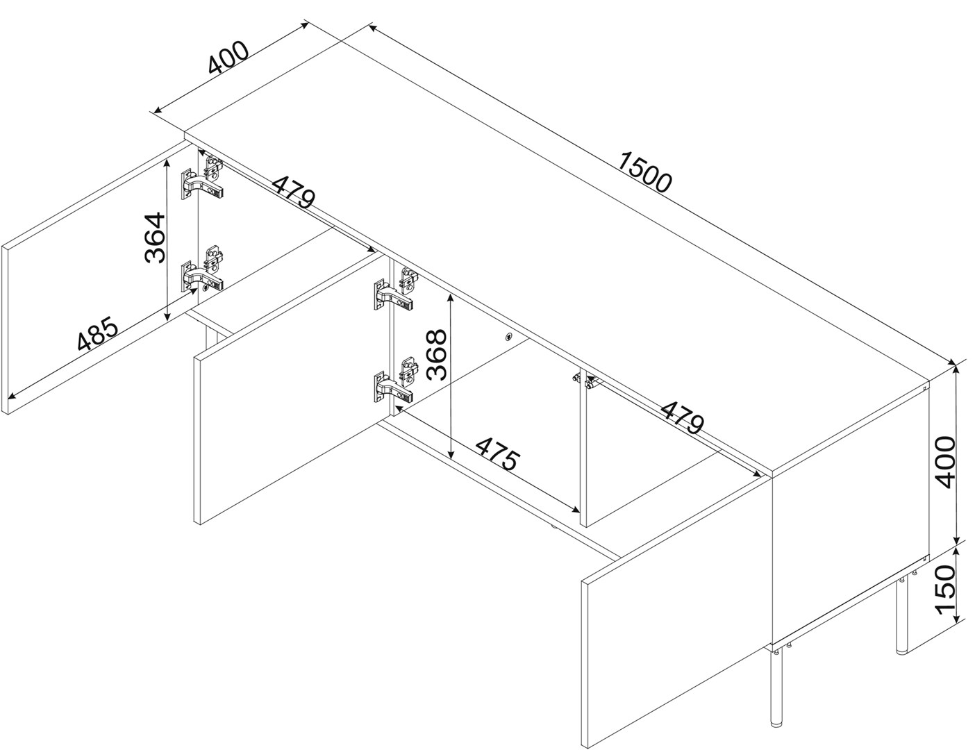 Cama RTV 3D TRESSE cabinet 150x40x55 matte green Cama RTV 3D TRESSE cabinet 150x40x55 matte green