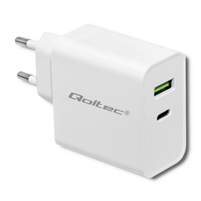 Qoltec 51718 Charger | 45W | 5-20V | 2.4-3A | USB type C PD | USB | White Qoltec 51718 Charger | 45W | 5-20V | 2.4-3A | USB type C PD | USB | White