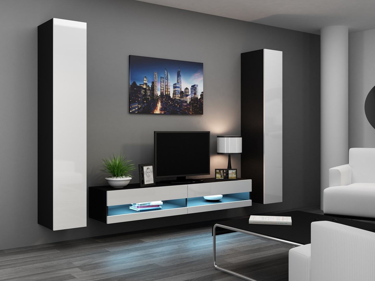 Cama Living room cabinet set VIGO NEW 4 black/white gloss Cama Living room cabinet set VIGO NEW 4 black/white gloss
