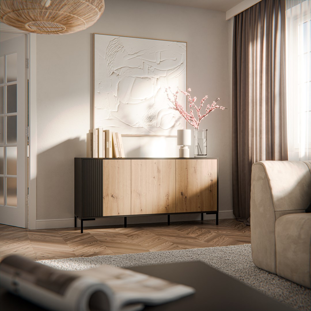 Cama MERCI chest of drawers 151 x 40 x 74 cm black/artisan oak Cama MERCI chest of drawers 151 x 40 x 74 cm black/artisan oak