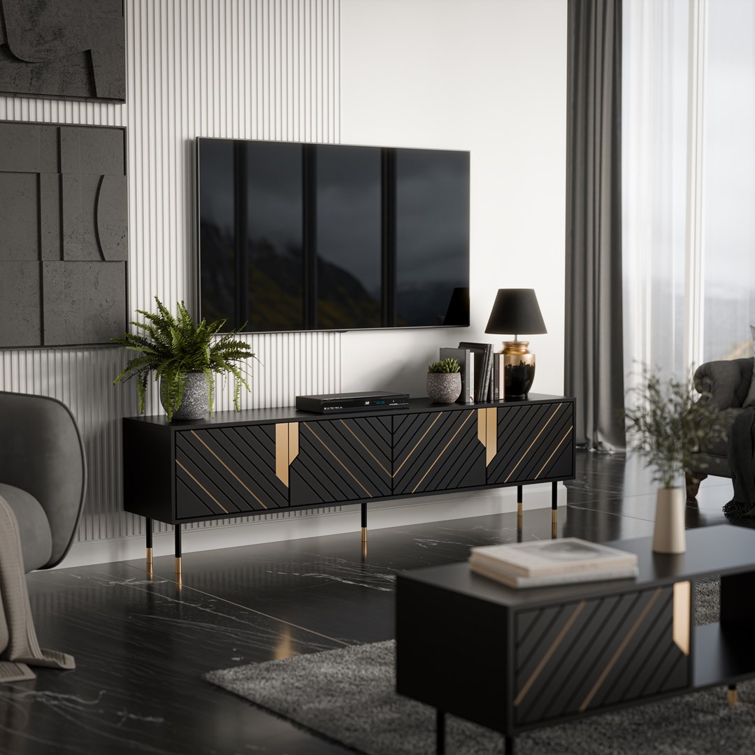 Cama 4D MOUNTAIN TV cabinet 204x40x55 black + gold Cama 4D MOUNTAIN TV cabinet 204x40x55 black + gold