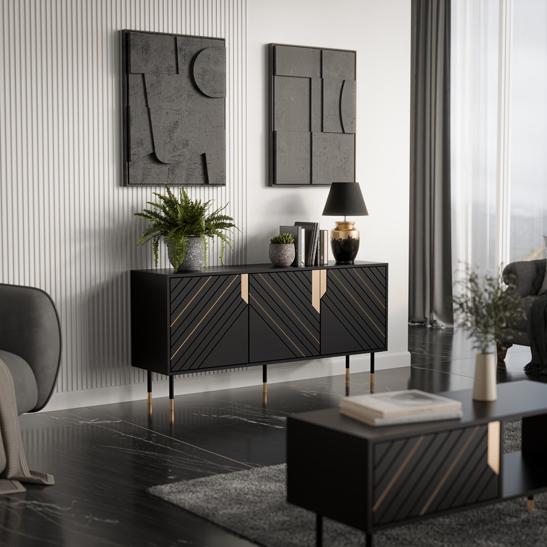 Cama 3D MOUNTAIN chest of drawers 154x40x72 black + gold Cama 3D MOUNTAIN chest of drawers 154x40x72 black + gold