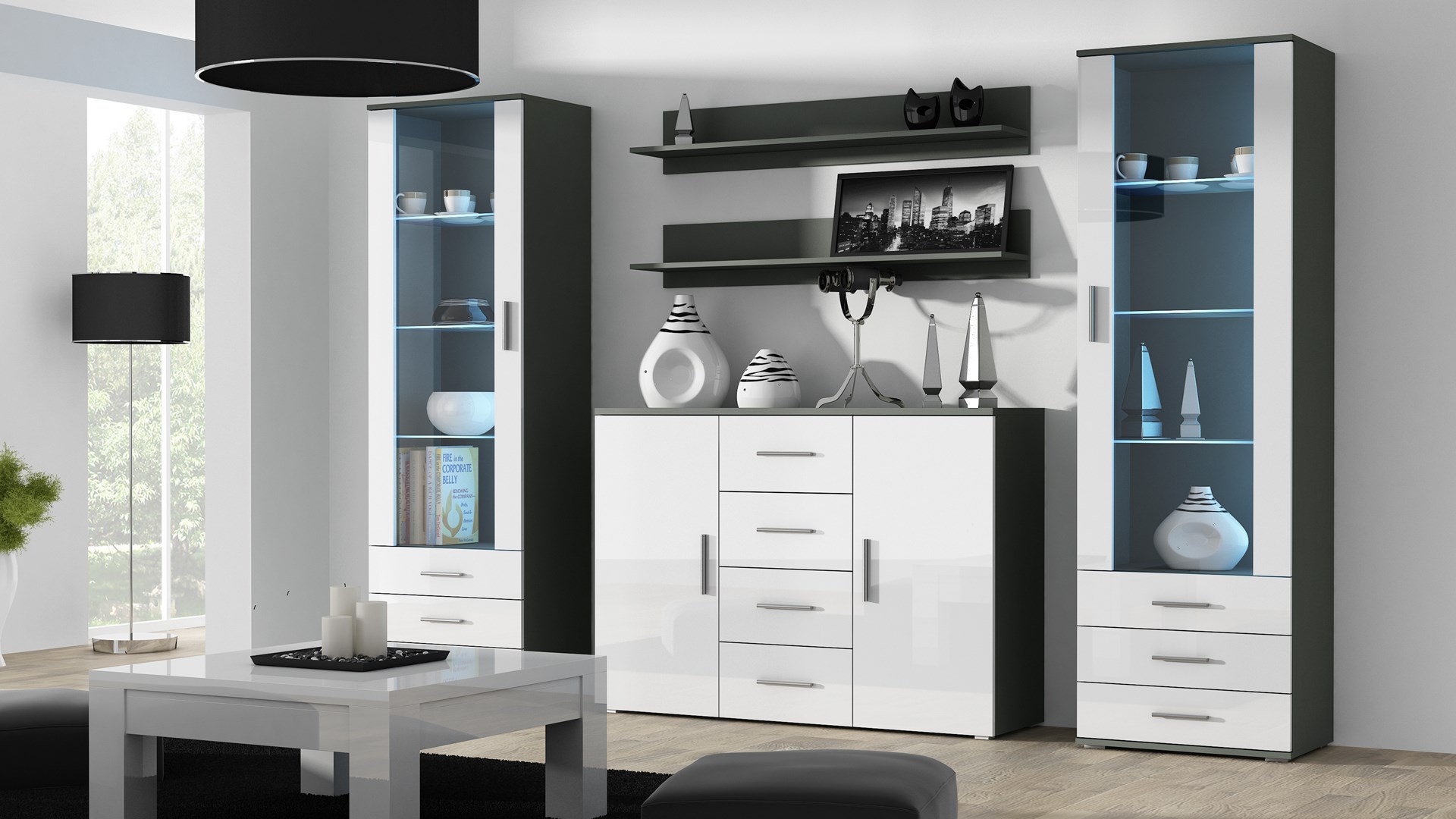 Cama living room sideboard UNI grey/white gloss Cama living room sideboard UNI grey/white gloss