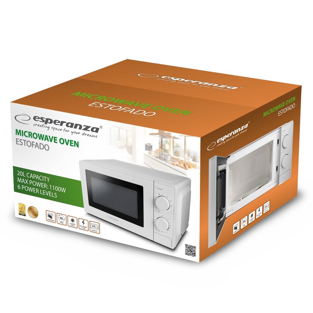 Esperanza ESTOFADO White Solo microwave Countertop 20 L 700 W Esperanza ESTOFADO White Solo microwave Countertop 20 L 700 W