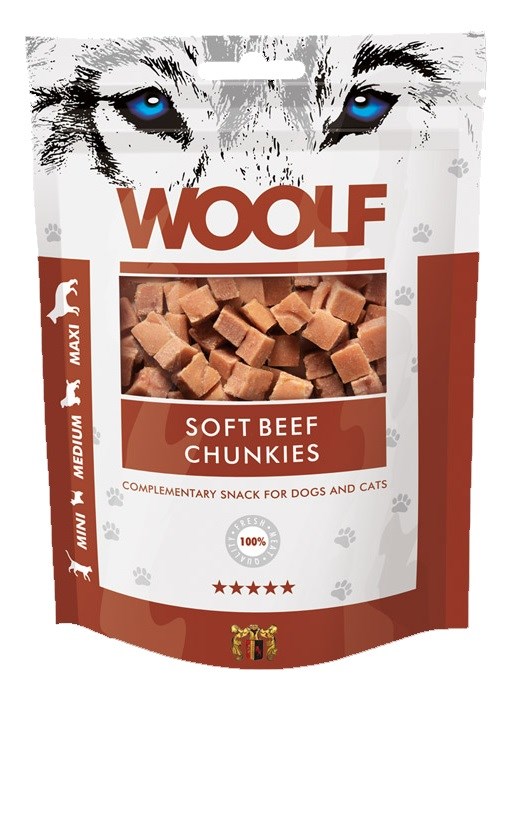 WOOLF Soft Beef chunkies - dog and cat treat - 100g WOOLF Soft Beef chunkies - dog and cat treat - 100g