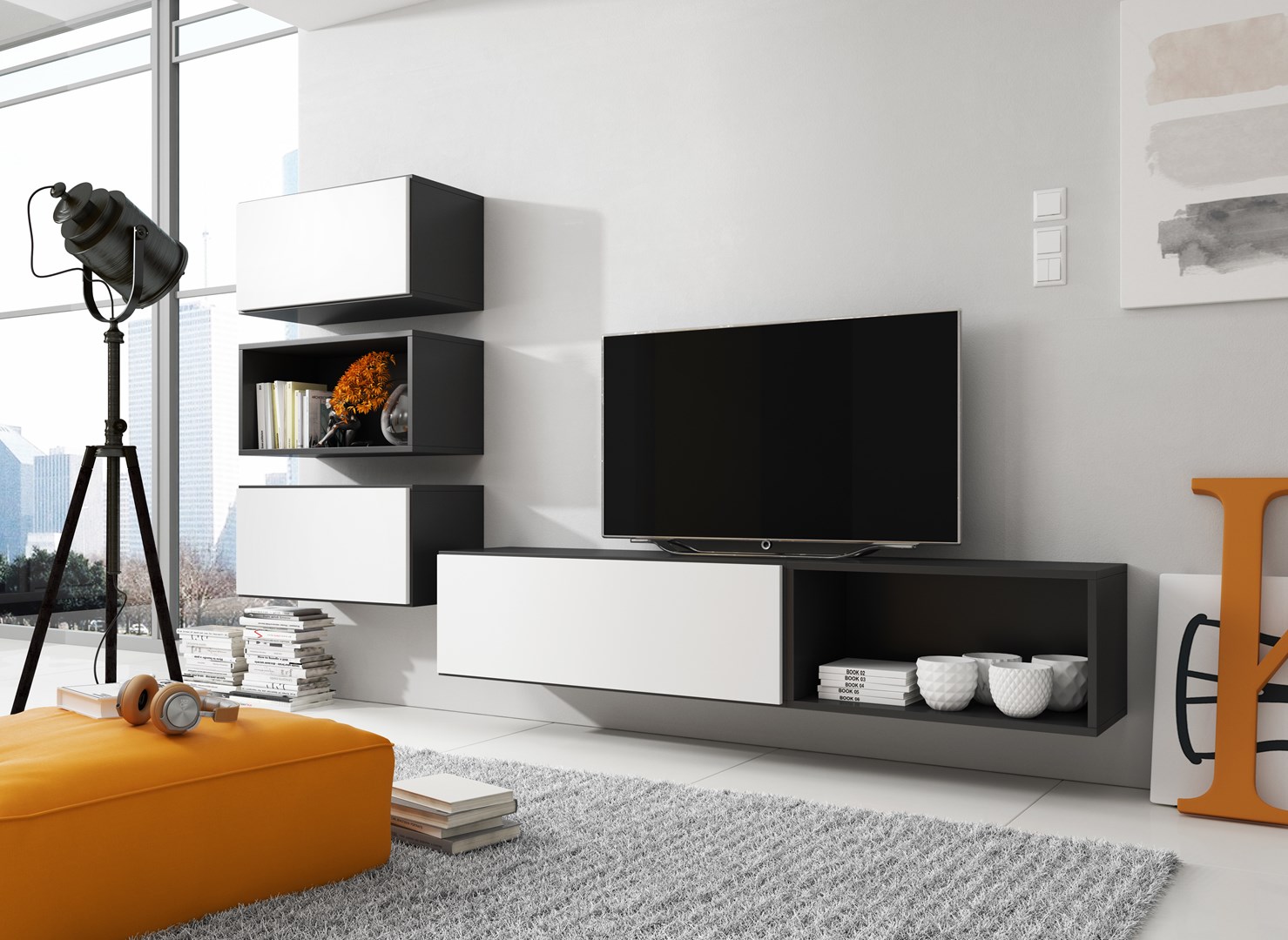 Cama living room furniture set ROCO 4 (RO1+2xRO3+2xRO4) black/black/white Cama living room furniture set ROCO 4 (RO1+2xRO3+2xRO4) black/black/white