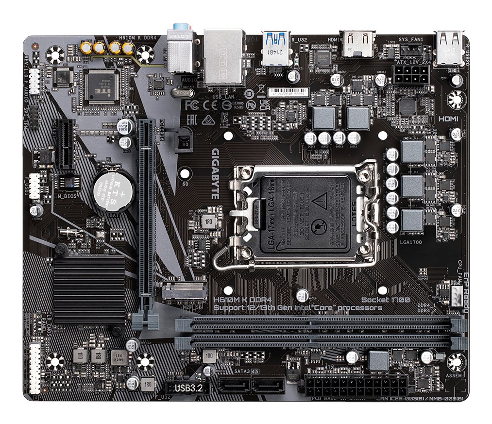 GIGABYTE H610M K DDR4 Motherboard - Supports Intel Core 14th Gen CPUs, 3+1+1 Phases Hybrid Power Design, up to 3200MHz DDR4, 1xPCIe 3.0 M.2, GbE LAN, USB 3.2 Gen 1 GIGABYTE H610M K DDR4 Motherboard - Supports Intel Core 14th Gen CPUs, 3+1+1 Phases Hybrid Power Design, up to 3200MHz DDR4, 1xPCIe 3.0 M.2, GbE LAN, USB 3.2 Gen 1