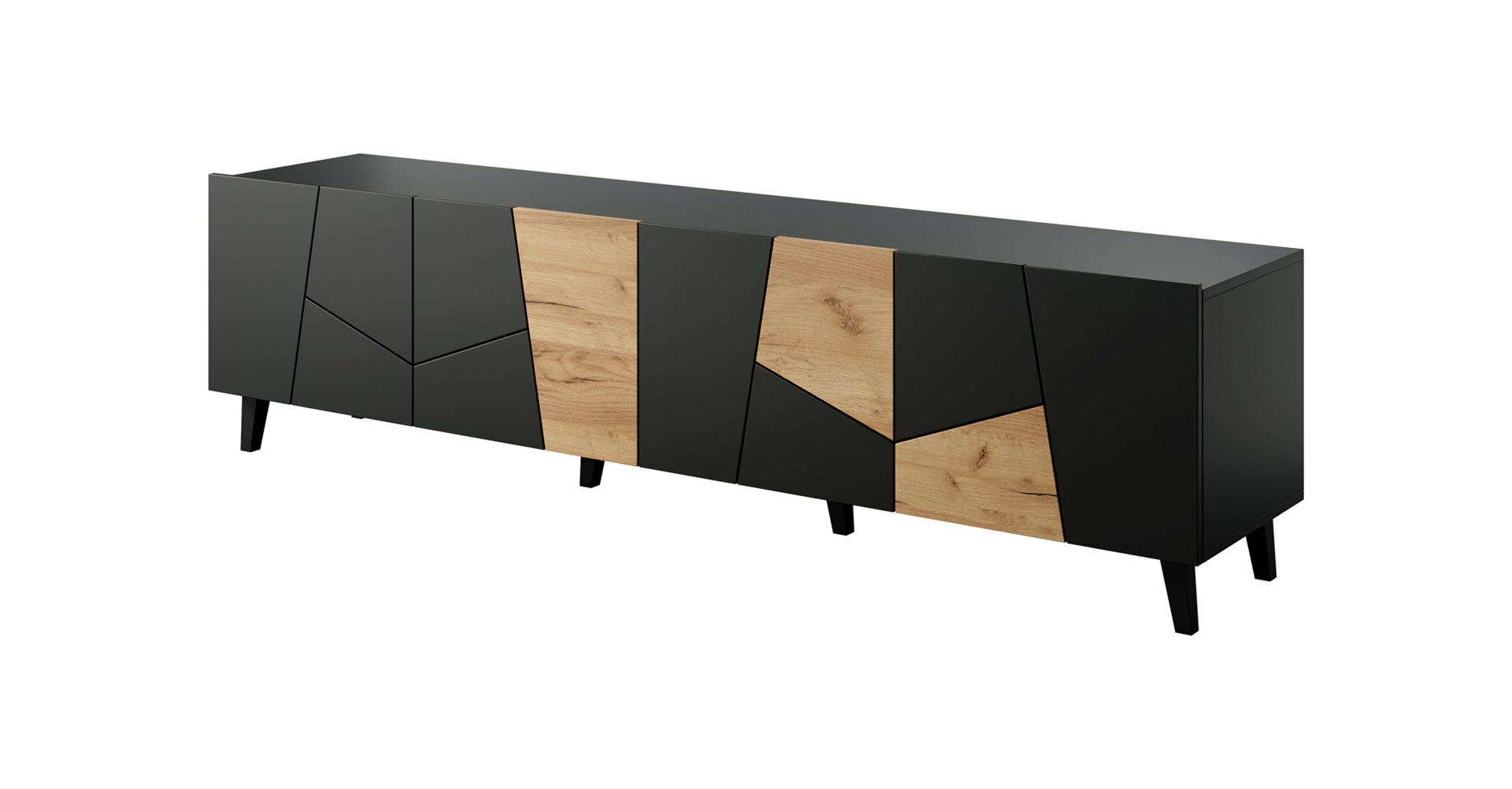 RTV cabinet ETNA 200x42x52 black matt + oak craft RTV cabinet ETNA 200x42x52 black matt + oak craft