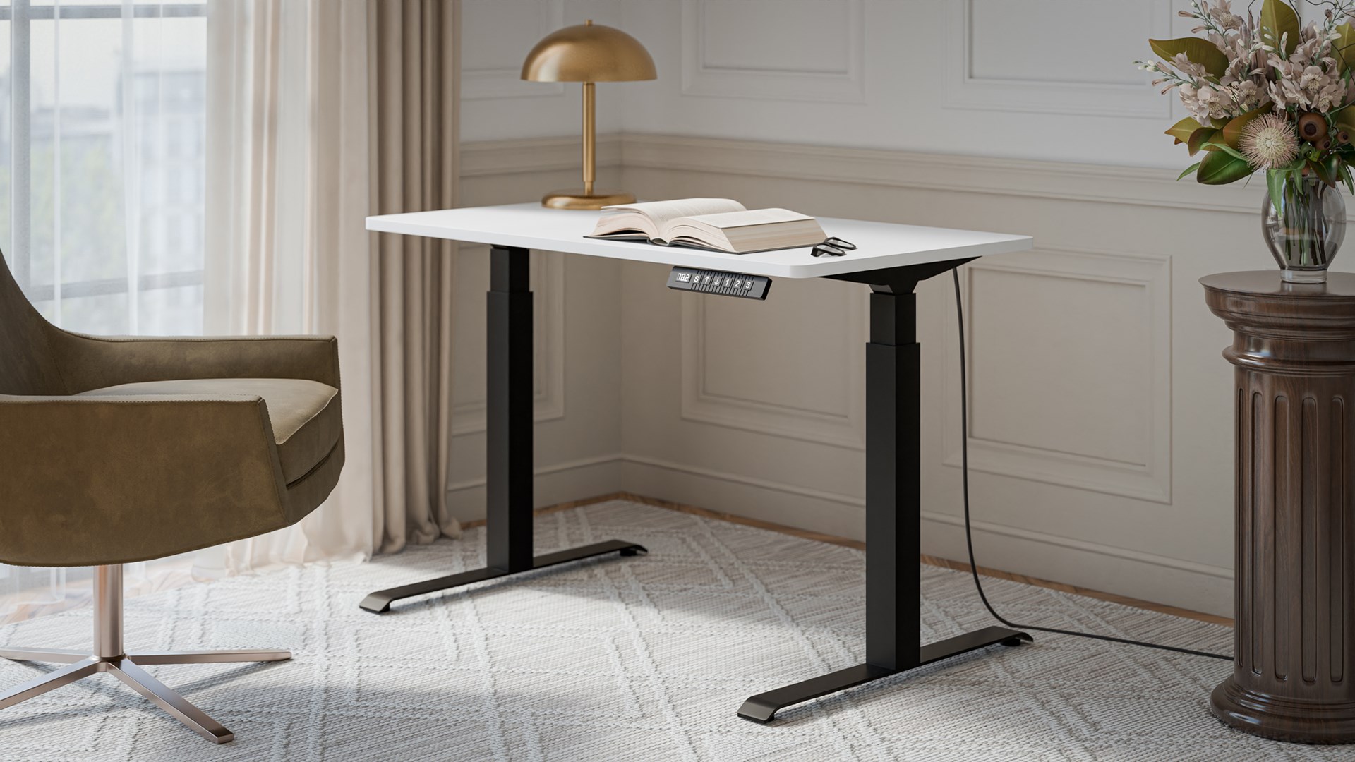 Desk with electric height adjustment MOON 121x67x72-120 Black/White Desk with electric height adjustment MOON 121x67x72-120 Black/White