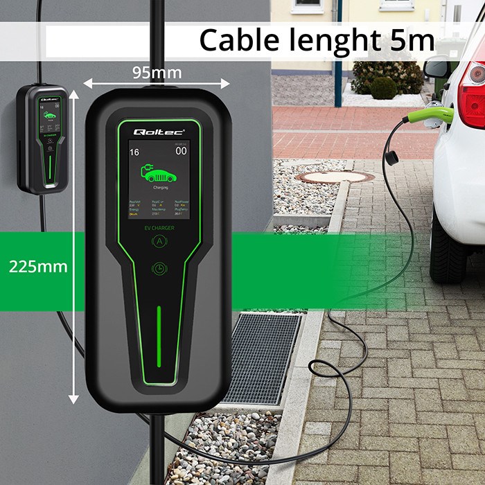 Qoltec Mobile EV Car Charger Adjustable 2in1 Type2 | 11kW | 3 Phases | CEE 5 PIN| LCD |Portable | Wallbox | 5m Qoltec Mobile EV Car Charger Adjustable 2in1 Type2 | 11kW | 3 Phases | CEE 5 PIN| LCD |Portable | Wallbox | 5m