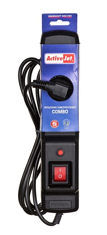 Activejet COMBO 3GN 1,5M black power strip with cord Activejet COMBO 3GN 1,5M black power strip with cord