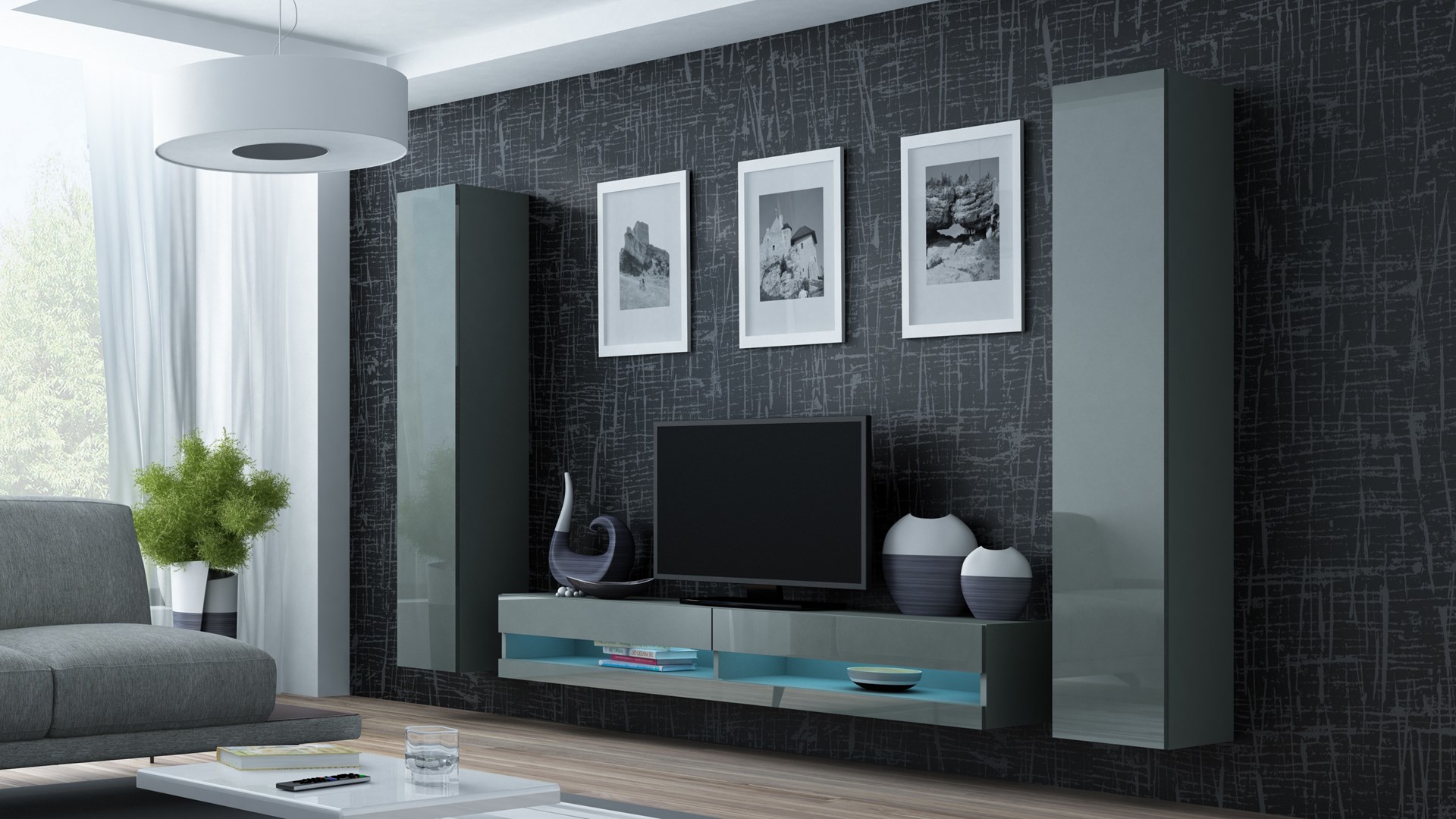 Cama Living room cabinet set VIGO NEW 4 grey/grey gloss Cama Living room cabinet set VIGO NEW 4 grey/grey gloss