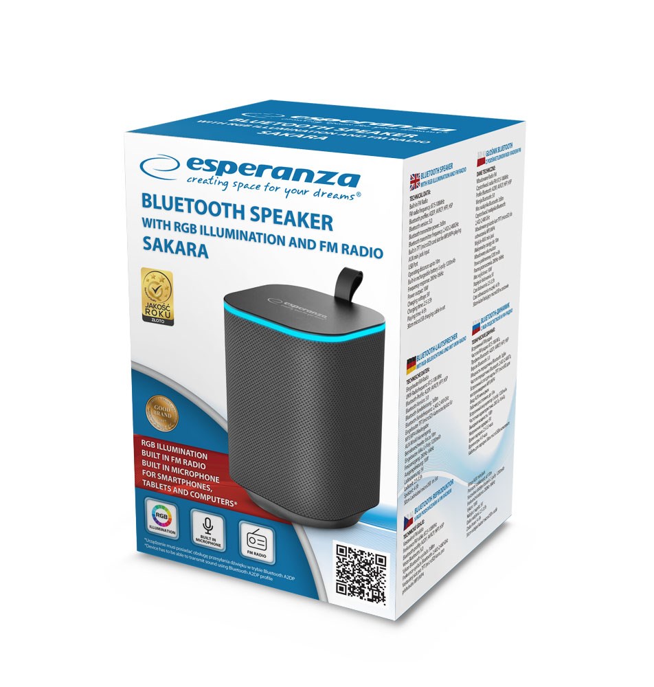 Esperanza EP155 BT FM LED RGB Speaker Black 10W Esperanza EP155 BT FM LED RGB Speaker Black 10W