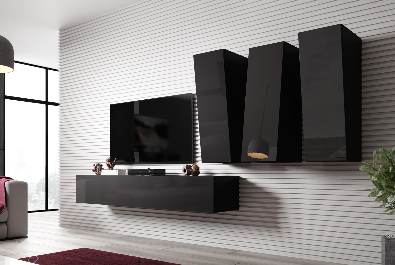 Cama Living room cabinet set VIGO SLANT 1 black/black gloss Cama Living room cabinet set VIGO SLANT 1 black/black gloss
