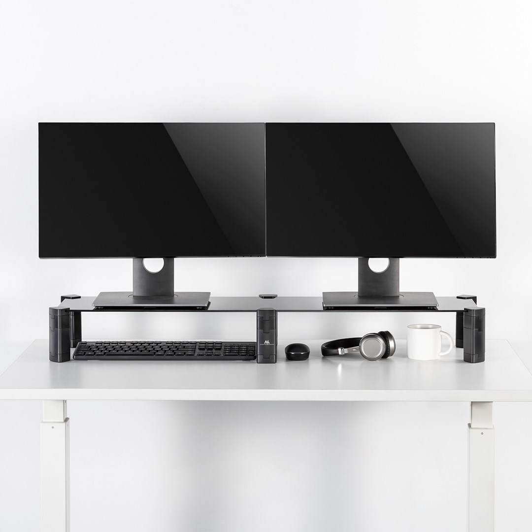 Dual Monitor Stand - Double Maclean, max. 20kg, tempered glass, (1029x285x127mm), MC-936 Dual Monitor Stand - Double Maclean, max. 20kg, tempered glass, (1029x285x127mm), MC-936
