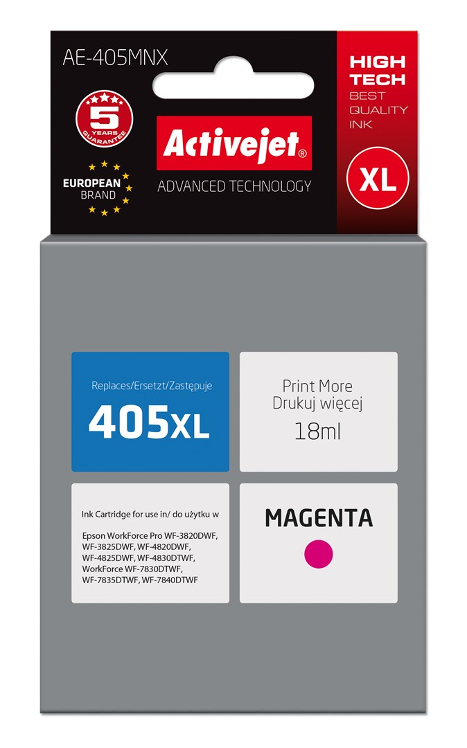 Activejet AE-405MNX Ink cartridge (replacement for Epson 405XL C13T05H34010; Supreme; 18ml; magenta) Activejet AE-405MNX Ink cartridge (replacement for Epson 405XL C13T05H34010; Supreme; 18ml; magenta)
