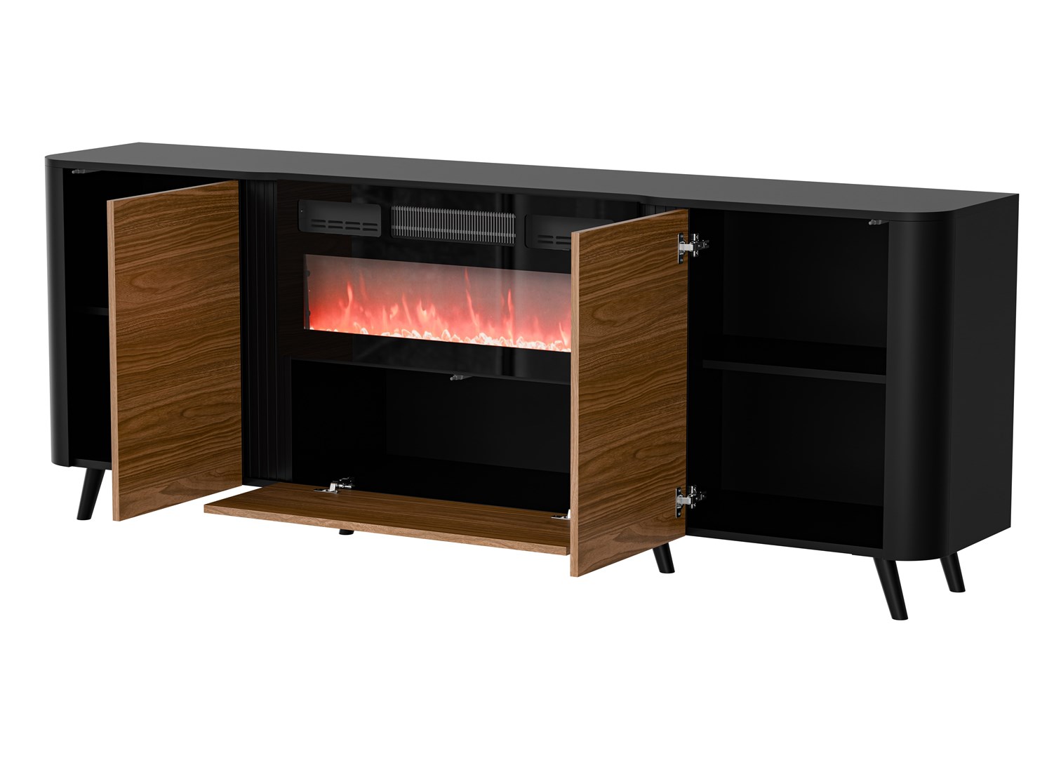 Cama Volare chest of drawers 200 x 39 x 75 cm black/walnut + fireplace Cama Volare chest of drawers 200 x 39 x 75 cm black/walnut + fireplace