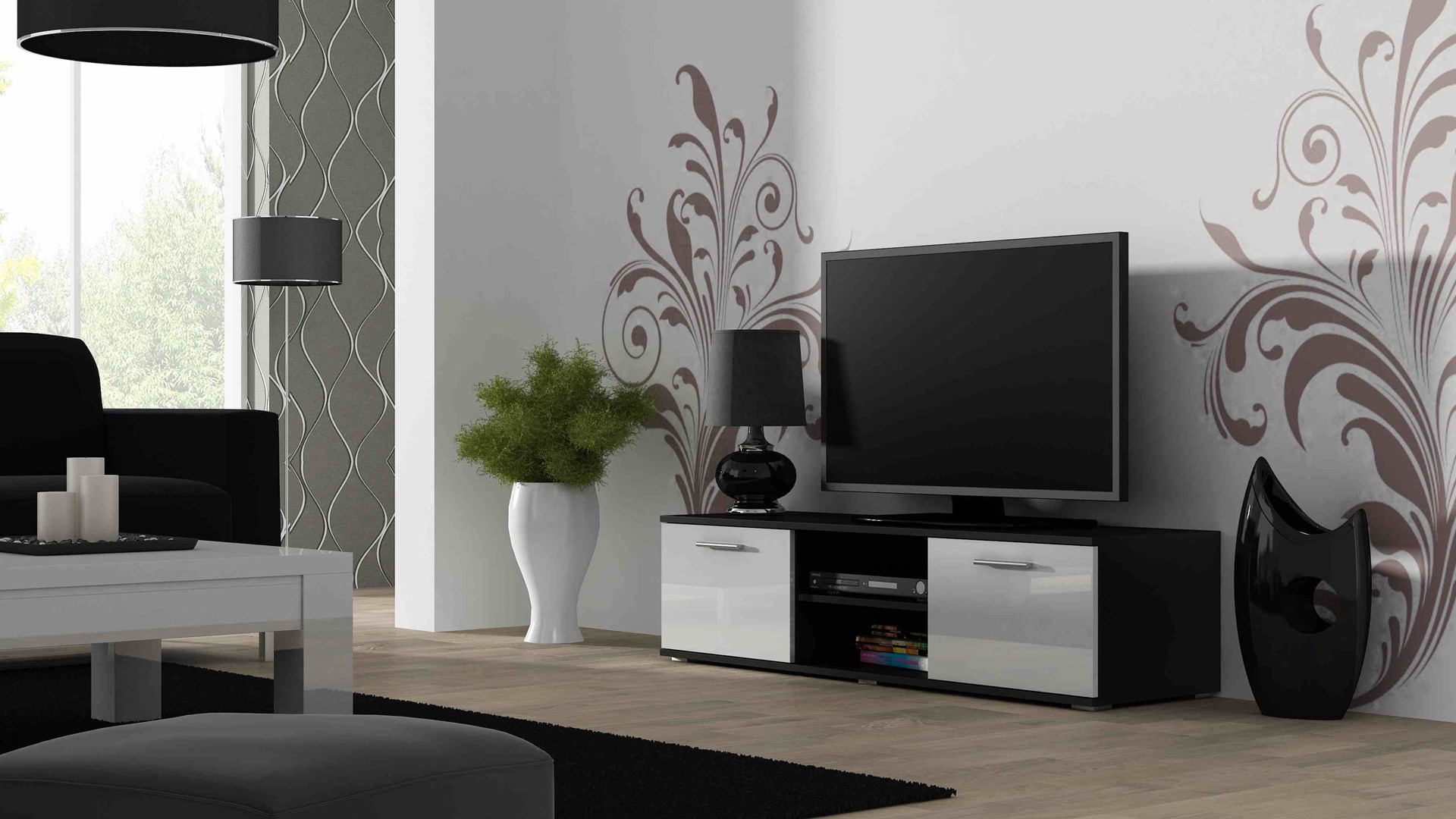 Cama TV stand SOHO 140 black/white gloss Cama TV stand SOHO 140 black/white gloss
