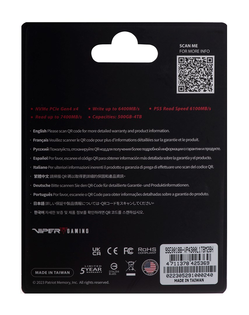 Patriot Memory VP4300 Lite M.2 1 TB PCI Express 4.0 NVMe (VP4300L1TBM28H) Patriot Memory VP4300 Lite M.2 1 TB PCI Express 4.0 NVMe (VP4300L1TBM28H)
