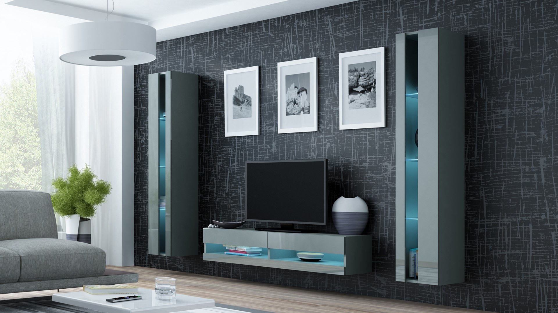 Cama Living room cabinet set VIGO NEW 12 grey/grey gloss Cama Living room cabinet set VIGO NEW 12 grey/grey gloss