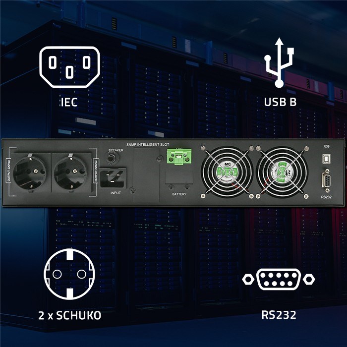 Qoltec Uninterruptible Power Supply (UPS) for RACK | 3kVA | 3000W | Power Factor 1.0 | LCD | EPO | USB | Online Qoltec Uninterruptible Power Supply (UPS) for RACK | 3kVA | 3000W | Power Factor 1.0 | LCD | EPO | USB | Online