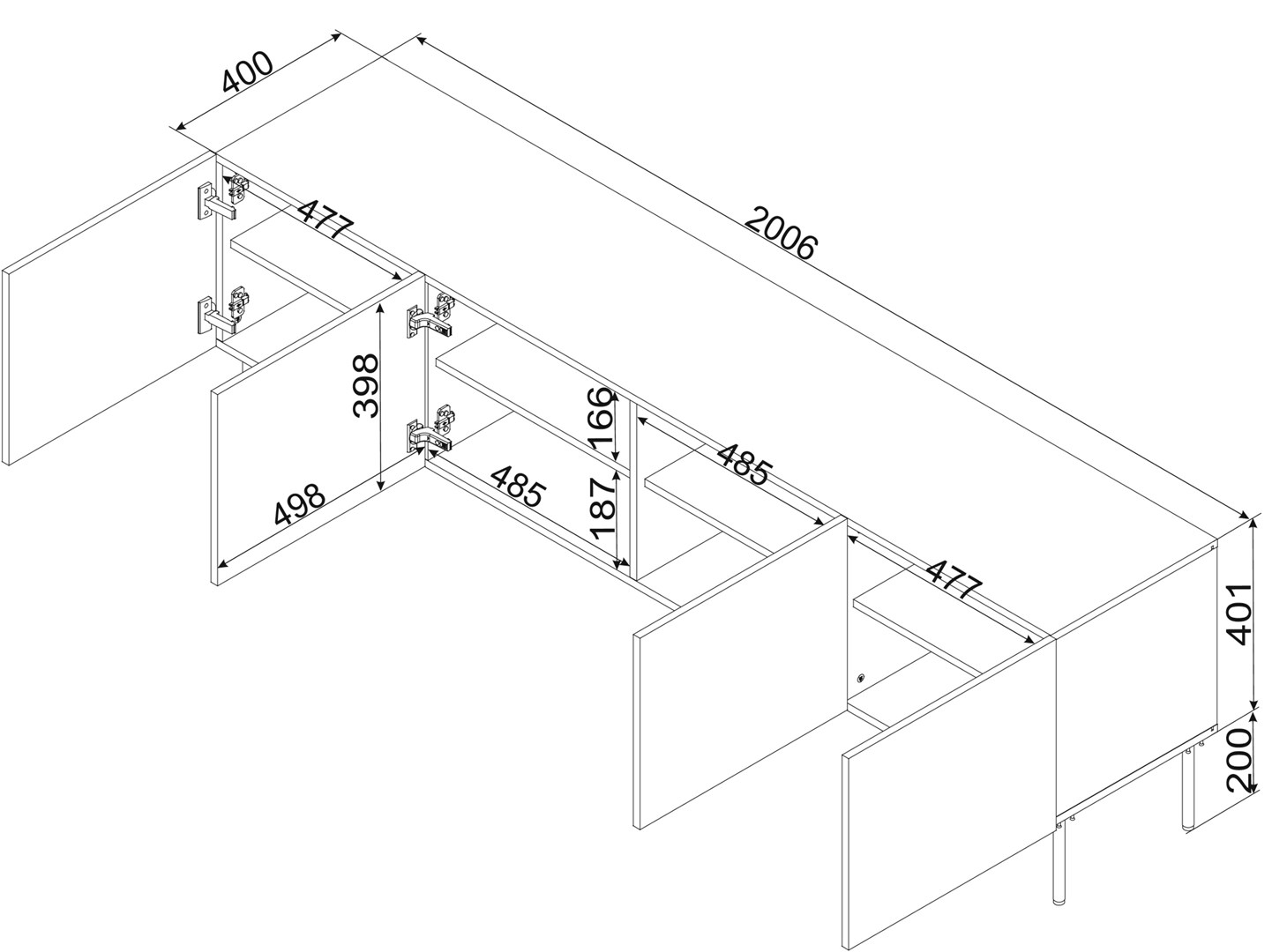 Cama 4D RTV cabinet PALAZZO BIS 201x40x60 black matt Cama 4D RTV cabinet PALAZZO BIS 201x40x60 black matt