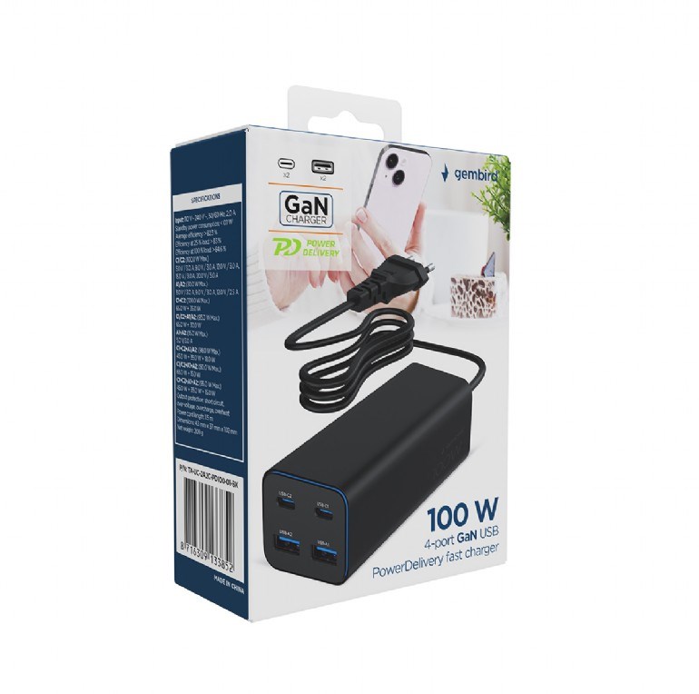 Gembird TA-UC-2A2C-PD100-01-BK mobile device charger Laptop, Smartphone Black AC Fast charging Indoor Gembird TA-UC-2A2C-PD100-01-BK mobile device charger Laptop, Smartphone Black AC Fast charging Indoor