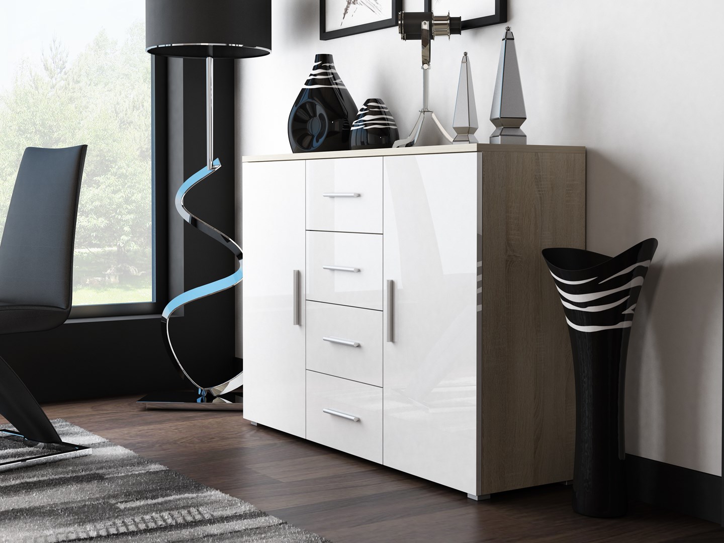Cama living room sideboard UNI sonoma oak/white gloss Cama living room sideboard UNI sonoma oak/white gloss