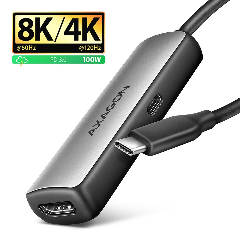 Axagon RVC-HI8KPD, USB-C -> HDMI 2.1 adapter, 8K/60Hz, 4K/144Hz, HDR10+, PD100W Axagon RVC-HI8KPD, USB-C -> HDMI 2.1 adapter, 8K/60Hz, 4K/144Hz, HDR10+, PD100W