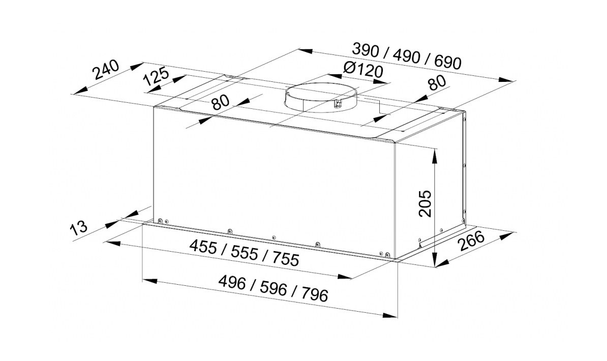 Cabinet-mounted ventilation hood MAAN Fiugi 2 60 310 m3/h, Satin Cabinet-mounted ventilation hood MAAN Fiugi 2 60 310 m3/h, Satin