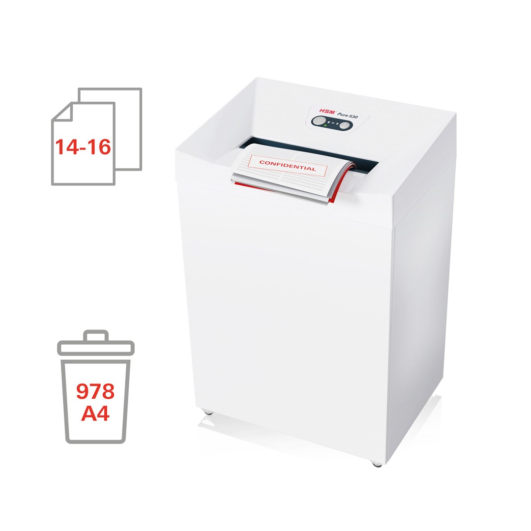HSM Pure 530 paper shredder Particle-cut shredding 55 dB 30 cm White HSM Pure 530 paper shredder Particle-cut shredding 55 dB 30 cm White