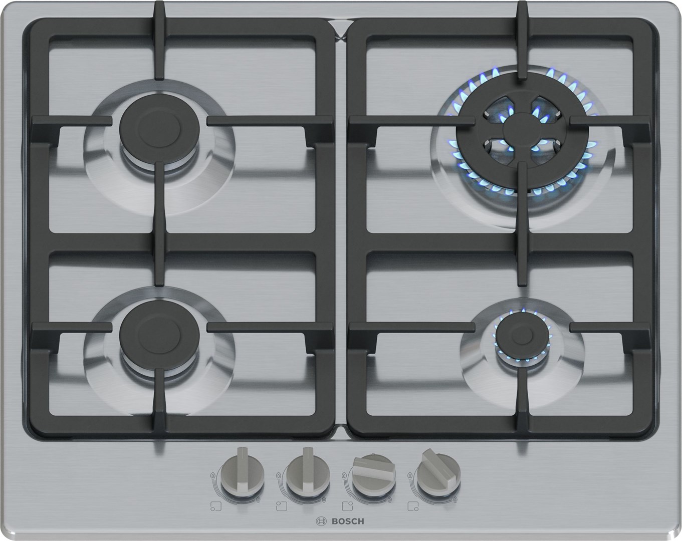 Bosch Serie 4 PGH6B5K90 hob Stainless steel Built-in 60 cm Gas 4 zone(s) Bosch Serie 4 PGH6B5K90 hob Stainless steel Built-in 60 cm Gas 4 zone(s)