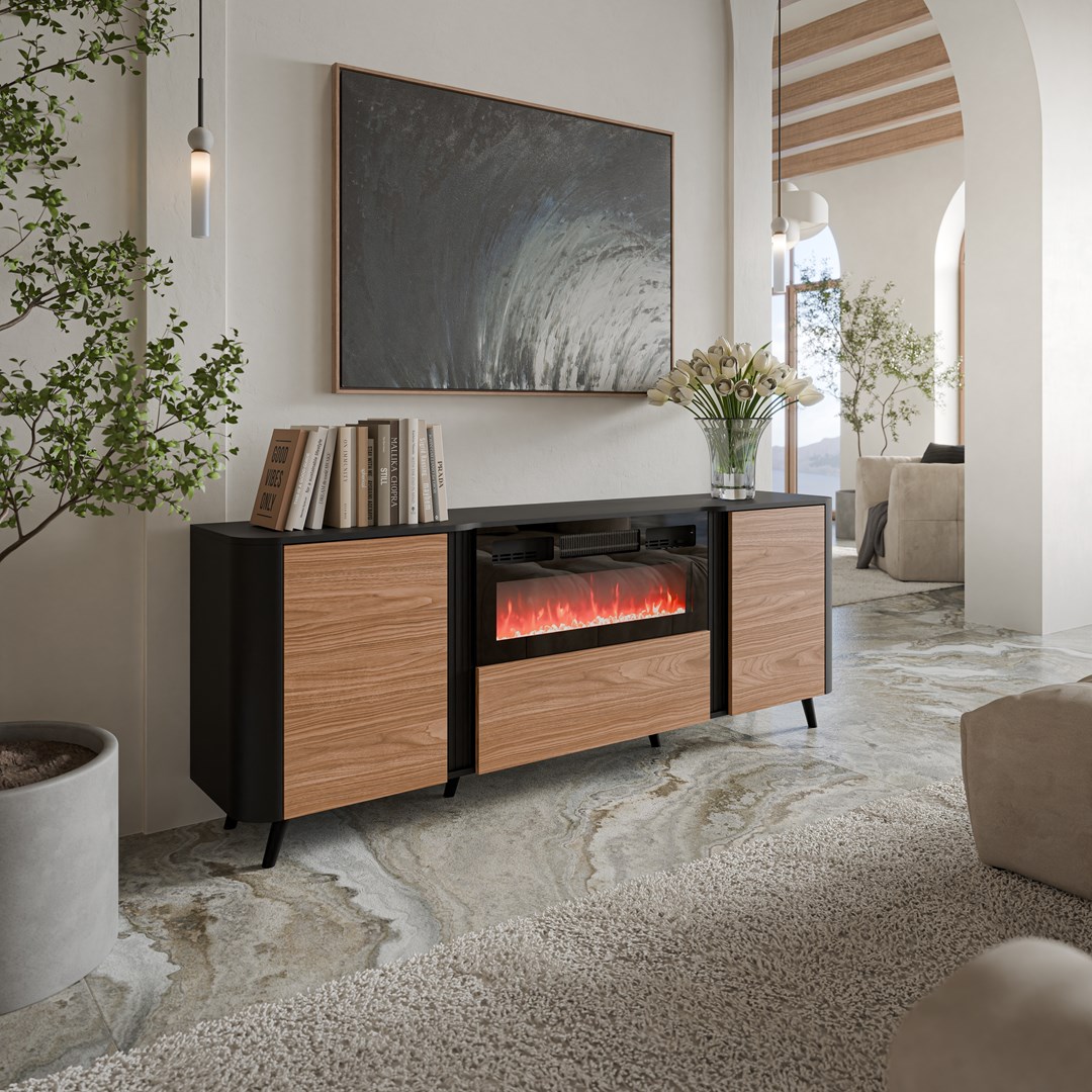 Cama Volare chest of drawers 200 x 39 x 75 cm black/walnut + fireplace Cama Volare chest of drawers 200 x 39 x 75 cm black/walnut + fireplace