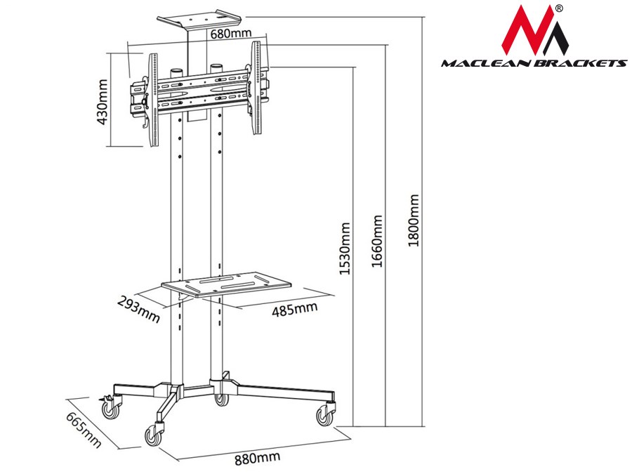 Maclean MC-661 Trolley TV Stand with Mounting Bracket and 2 Shelfs Maclean MC-661 Trolley TV Stand with Mounting Bracket and 2 Shelfs