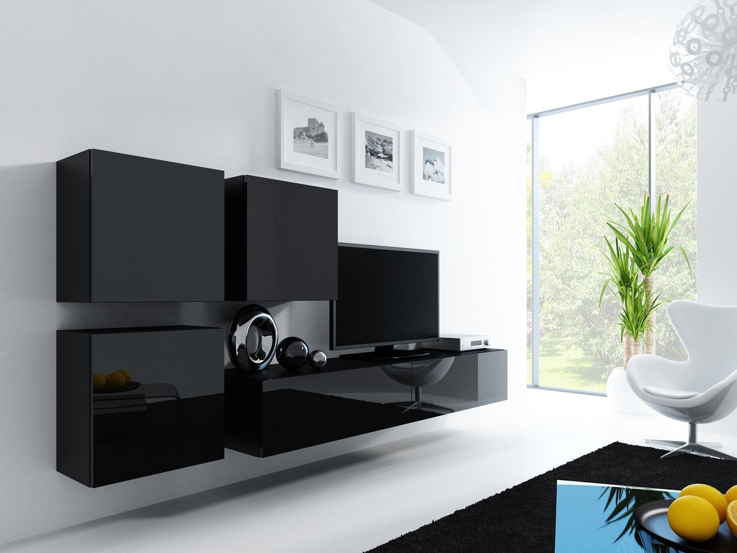 Cama Living room cabinet set VIGO 23 black/black gloss Cama Living room cabinet set VIGO 23 black/black gloss