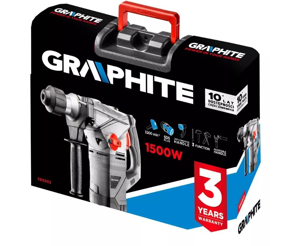Graphite 58G862 rotary hammer 1500 W 750 RPM SDS Plus Graphite 58G862 rotary hammer 1500 W 750 RPM SDS Plus