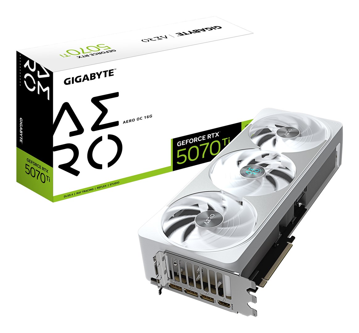 GIGABYTE GeForce RTX 5070 Ti AERO OC 16G Graphics Card - 16GB GDDR7, 256bit, PCI-E 5.0, 2588 MHz Core Clock, 3 x DP 2.1a, 1 x HDMI 2.1b, NVIDIA DLSS 4, GV-N507TAERO OC-16GD GIGABYTE GeForce RTX 5070 Ti AERO OC 16G Graphics Card - 16GB GDDR7, 256bit, PCI-E 5.0, 2588 MHz Core Clock, 3 x DP 2.1a, 1 x HDMI 2.1b, NVIDIA DLSS 4, GV-N507TAERO OC-16GD
