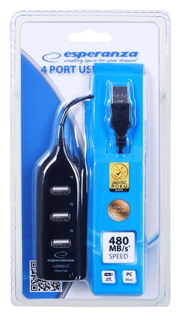 Esperanza EA116 interface hub 480 Mbit/s Black Esperanza EA116 interface hub 480 Mbit/s Black