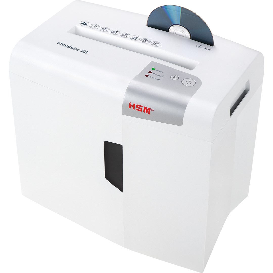 HSM shredstar X8 document shredder, 4.5 x 30 mm + separate CD-cutting mechanism HSM shredstar X8 document shredder, 4.5 x 30 mm + separate CD-cutting mechanism