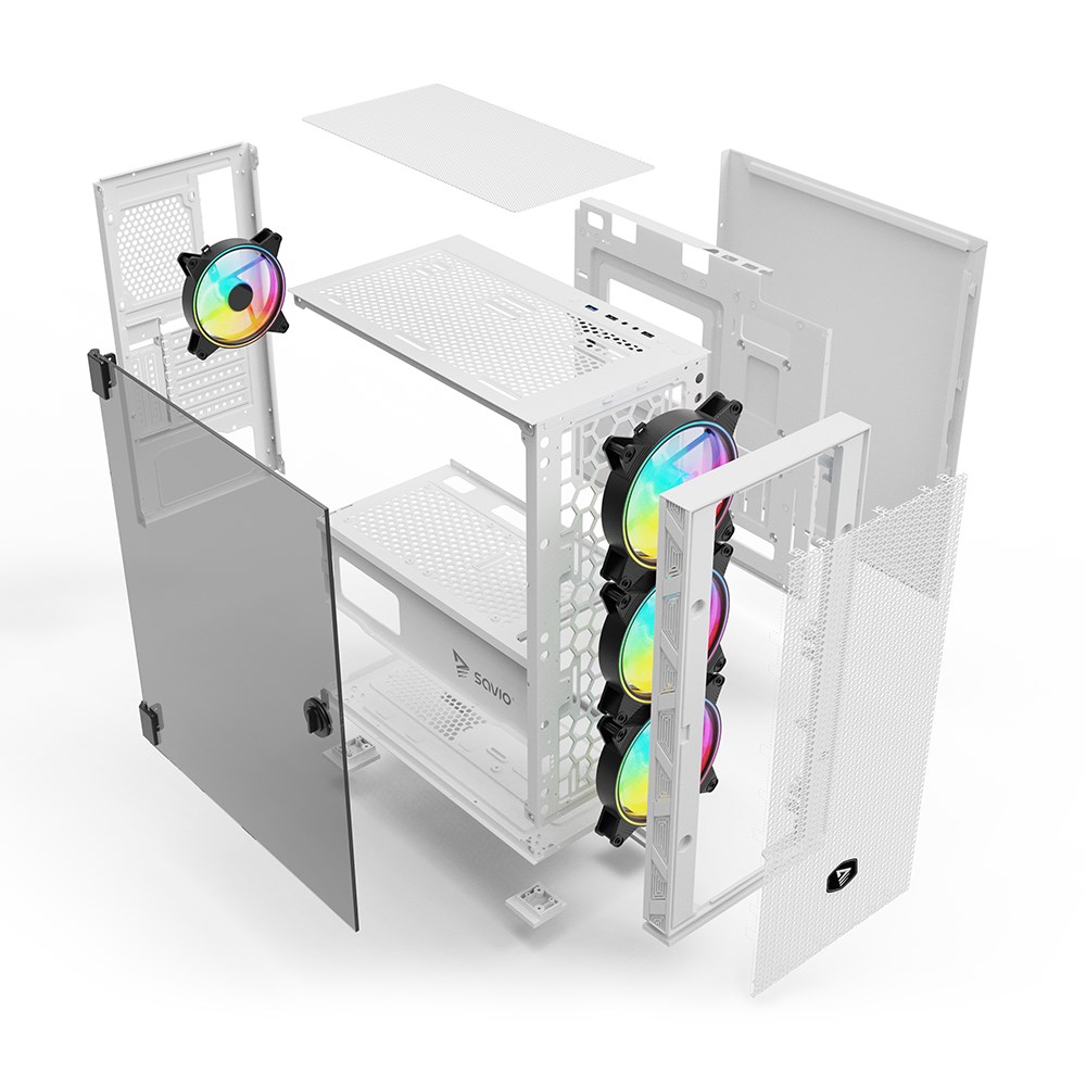 SAVIO Raptor White X1 ARGB Glass/Mesh White Computer Case SAVIO Raptor White X1 ARGB Glass/Mesh White Computer Case