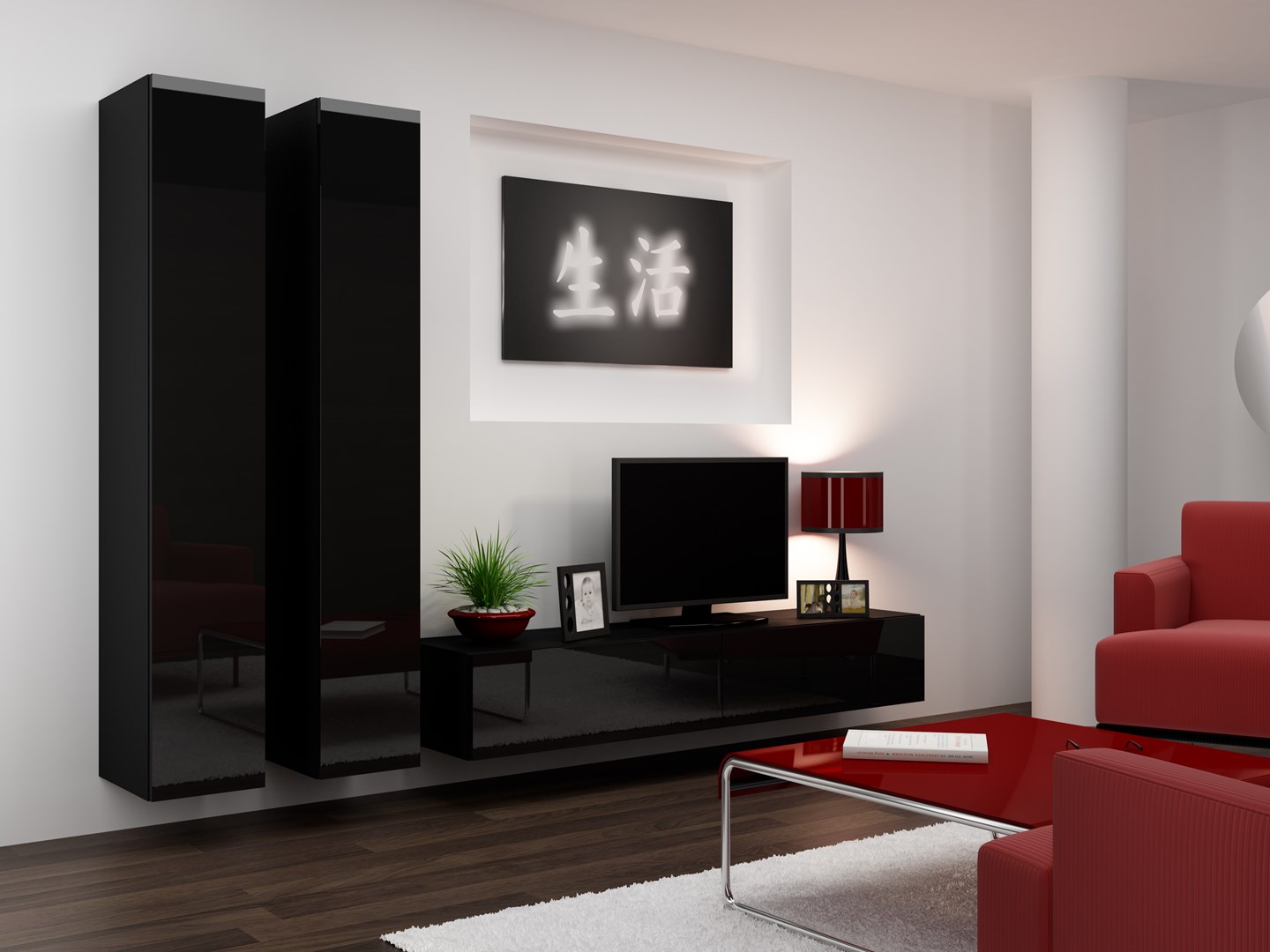 Cama TV Stand VIGO '180' 30/180/40 black/black gloss Cama TV Stand VIGO '180' 30/180/40 black/black gloss