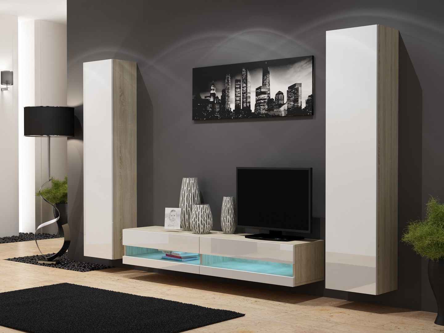 Cama TV stand VIGO NEW 30/180/40 sonoma/white gloss Cama TV stand VIGO NEW 30/180/40 sonoma/white gloss