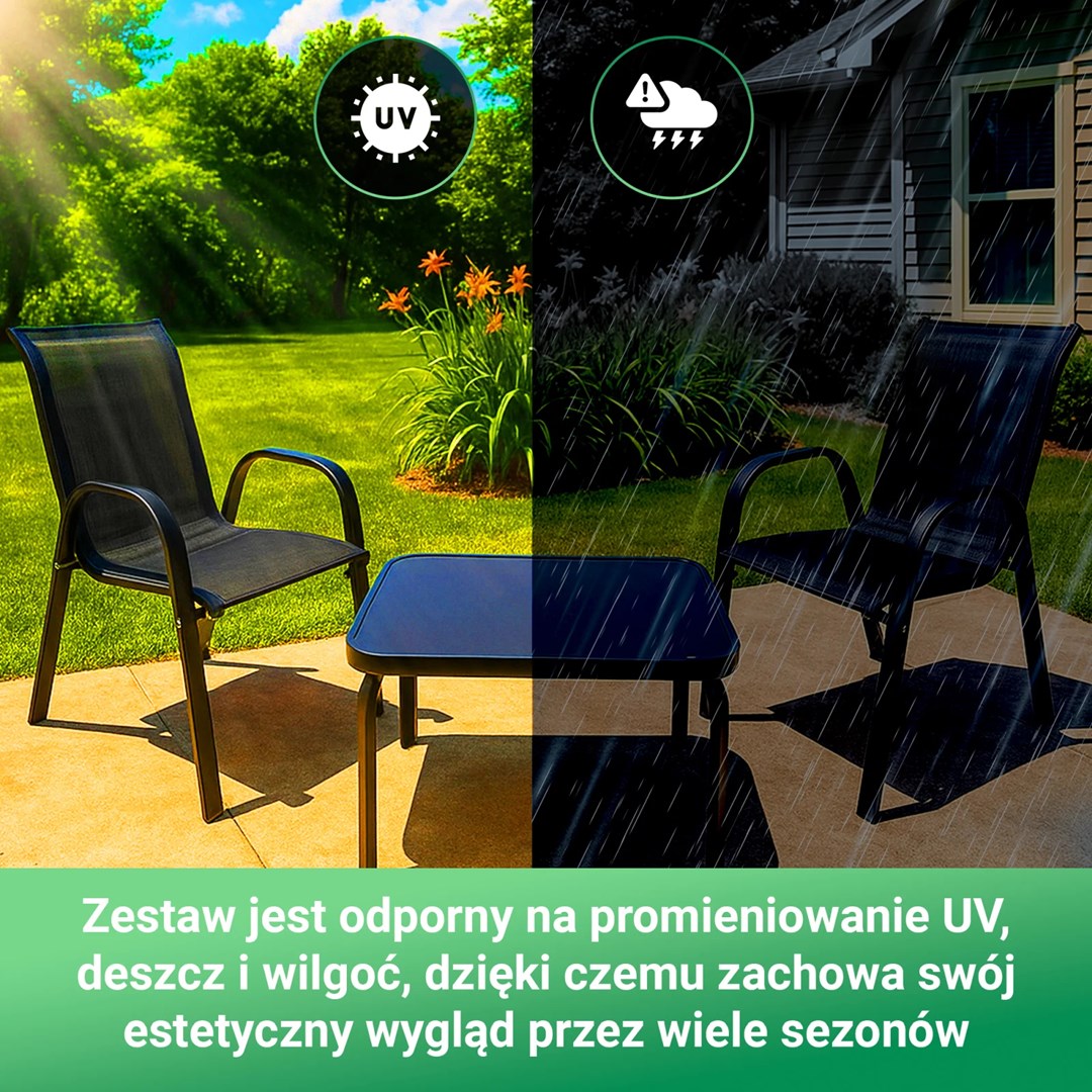 Extralink Black Forest Garden Furniture Set, Textilene Two Chairs + Black Table outdoor furniture set Extralink Black Forest Garden Furniture Set, Textilene Two Chairs + Black Table outdoor furniture set