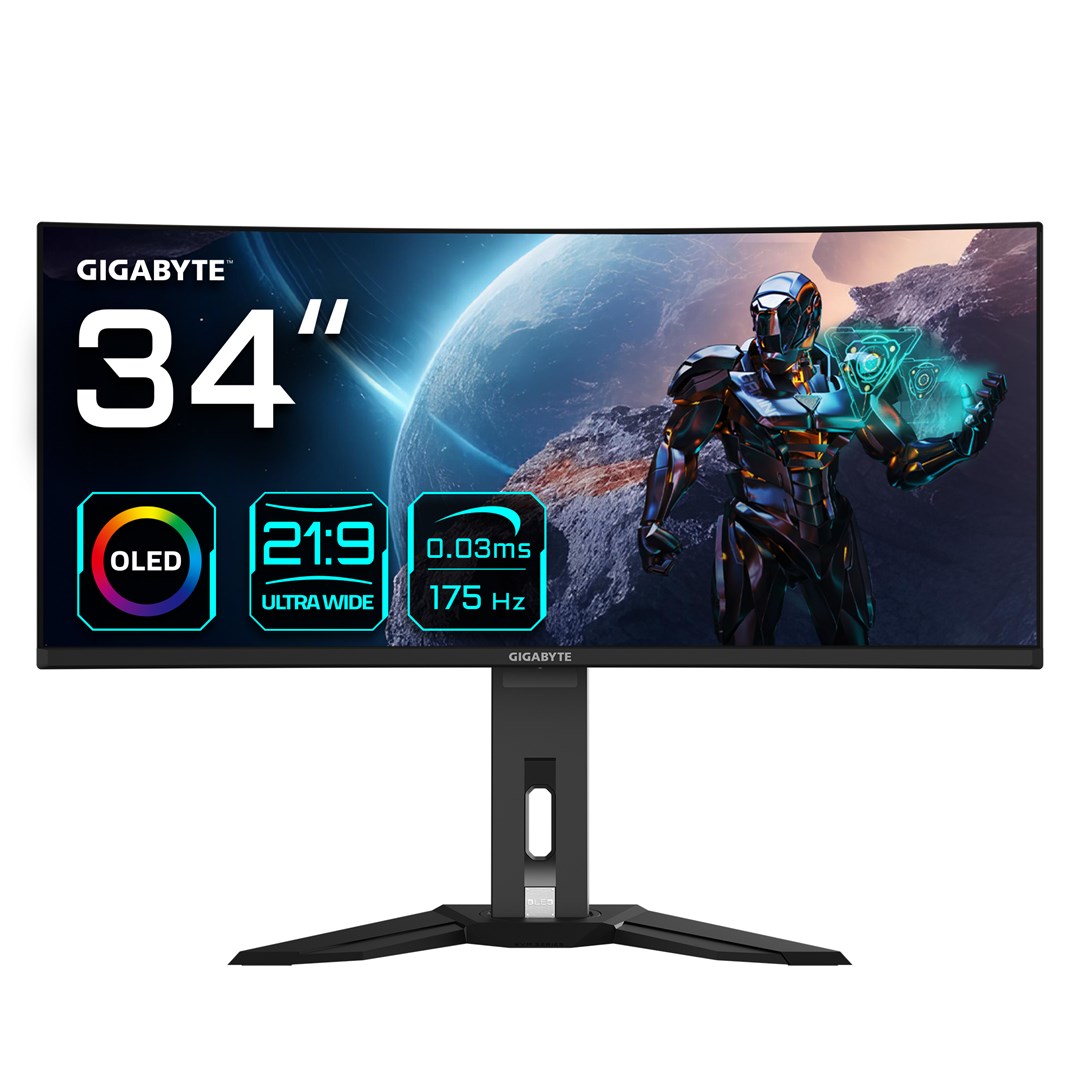GIGABYTE MO34WQC 34" OLED WQHD Curved Gaming Monitor - 3440 x 1440, 175Hz, 0.03ms, KVM, 250 cd/m², FreeSync Premium Pro, DisplayHDR True Black 400, HDMI 2.1, Displayport 1.4 GIGABYTE MO34WQC 34" OLED WQHD Curved Gaming Monitor - 3440 x 1440, 175Hz, 0.03ms, KVM, 250 cd/m², FreeSync Premium Pro, DisplayHDR True Black 400, HDMI 2.1, Displayport 1.4