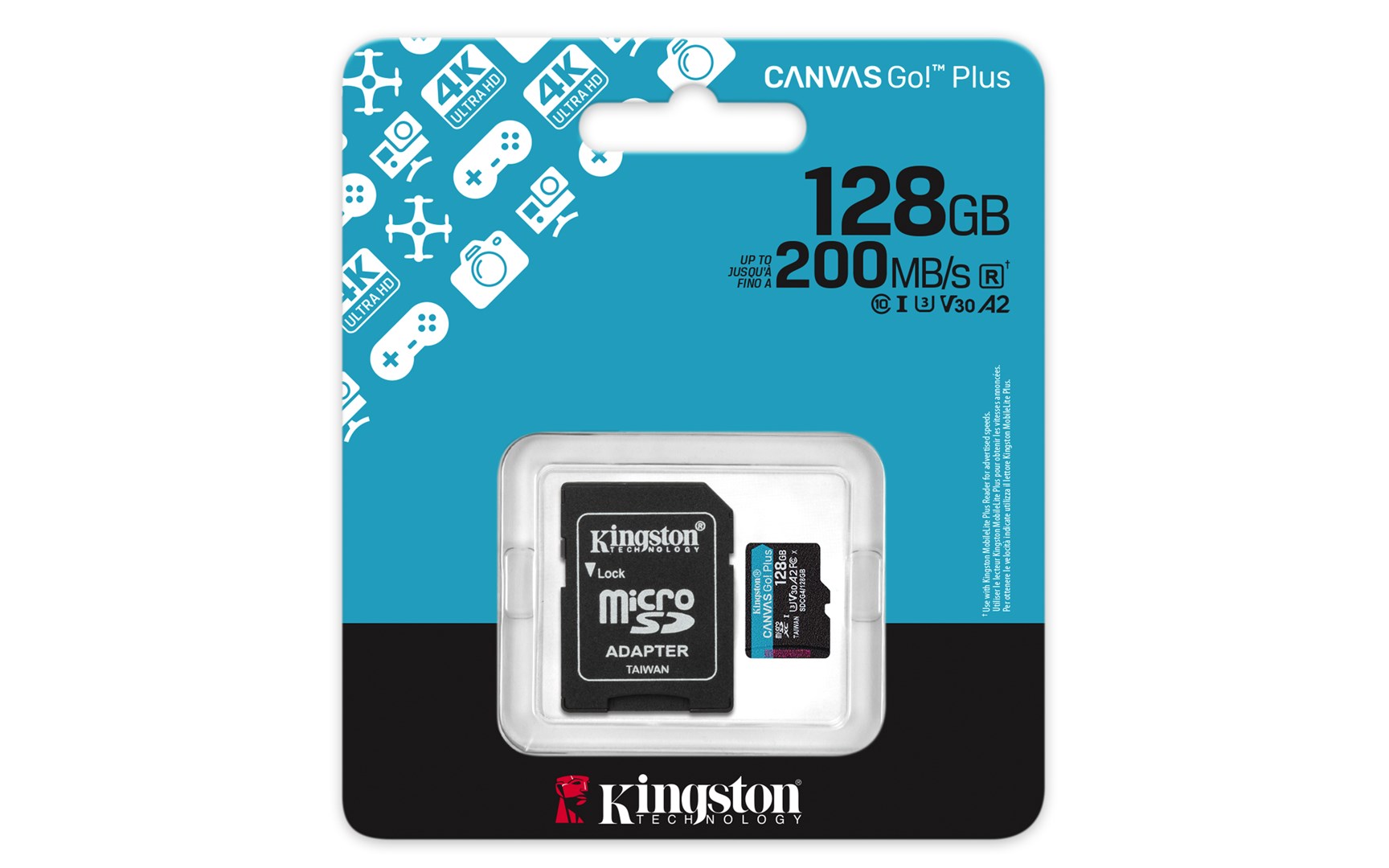 Kingston Technology 128GB microSDXC Canvas Go Plus Gen4 200MB/s A2 U3 V30 Card + Adapter Kingston Technology 128GB microSDXC Canvas Go Plus Gen4 200MB/s A2 U3 V30 Card + Adapter