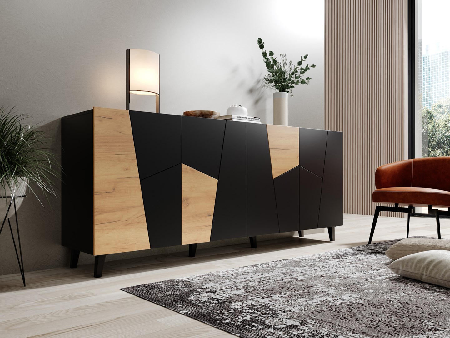 ETNA chest of drawers 200x42x82 black matt + oak craft ETNA chest of drawers 200x42x82 black matt + oak craft