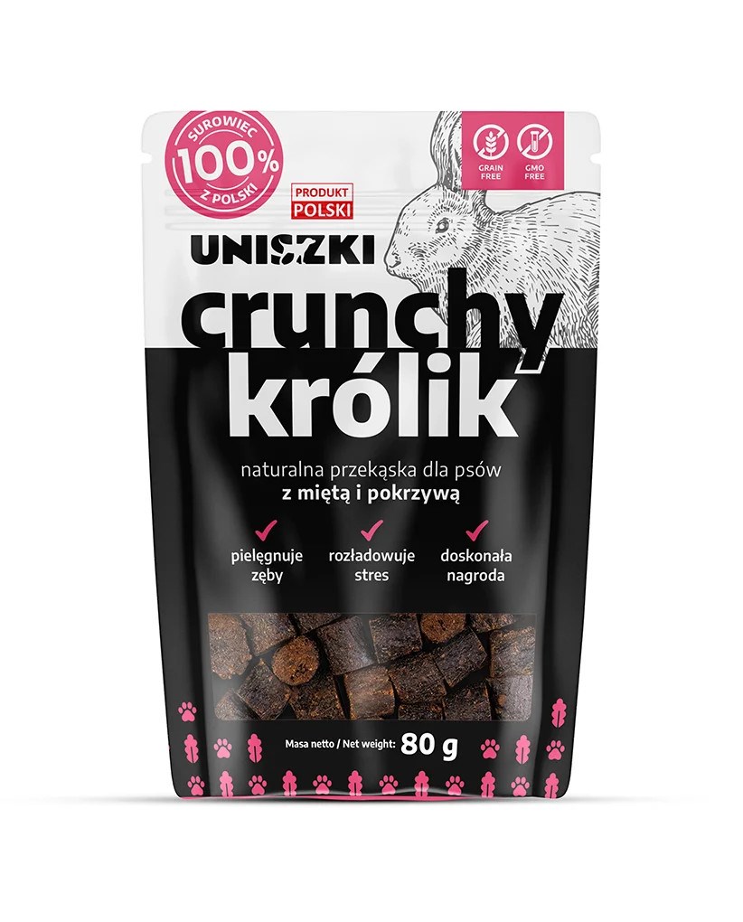 UNISZKI Crunchy Rabbit with Mint and Nettle - Dog Treat - 80g UNISZKI Crunchy Rabbit with Mint and Nettle - Dog Treat - 80g